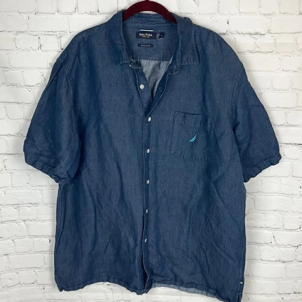 Nautica Short Sleeve Denim Button Down